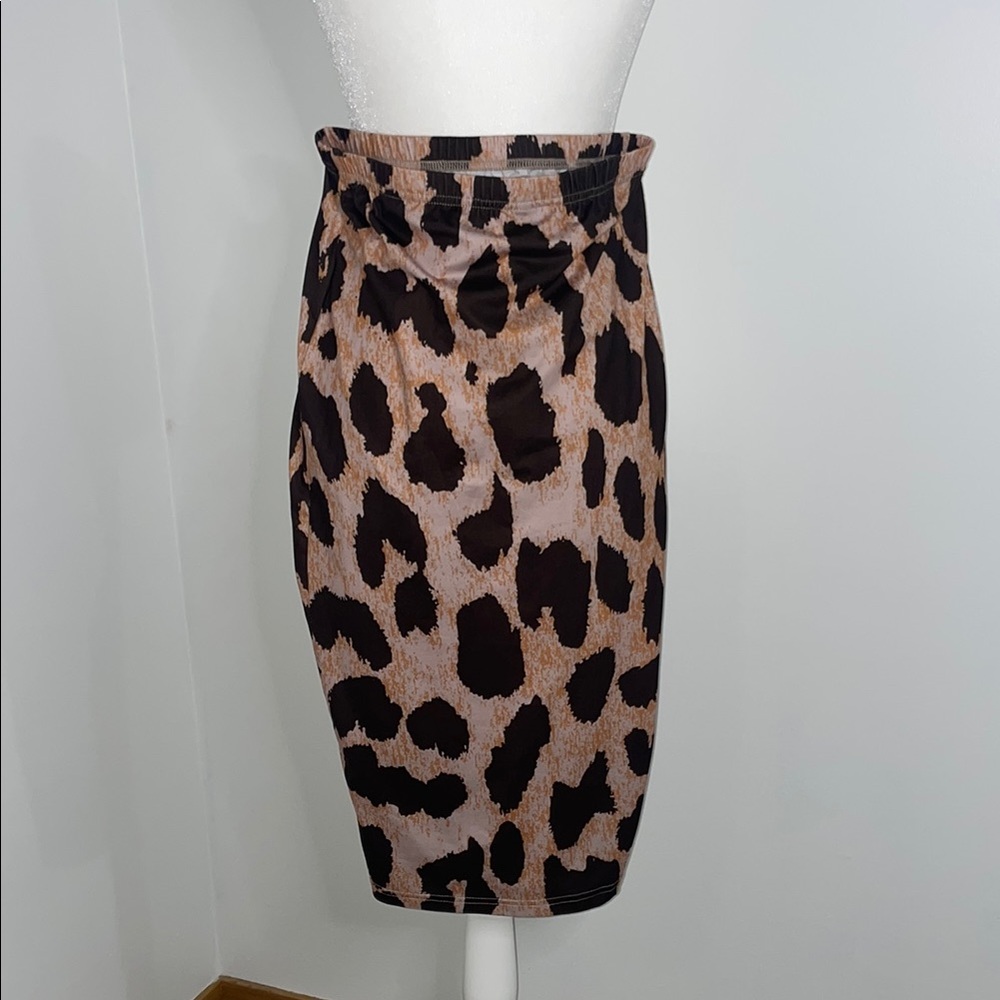 SHEIN Tan and Black Knee-Length Pencil Skirt